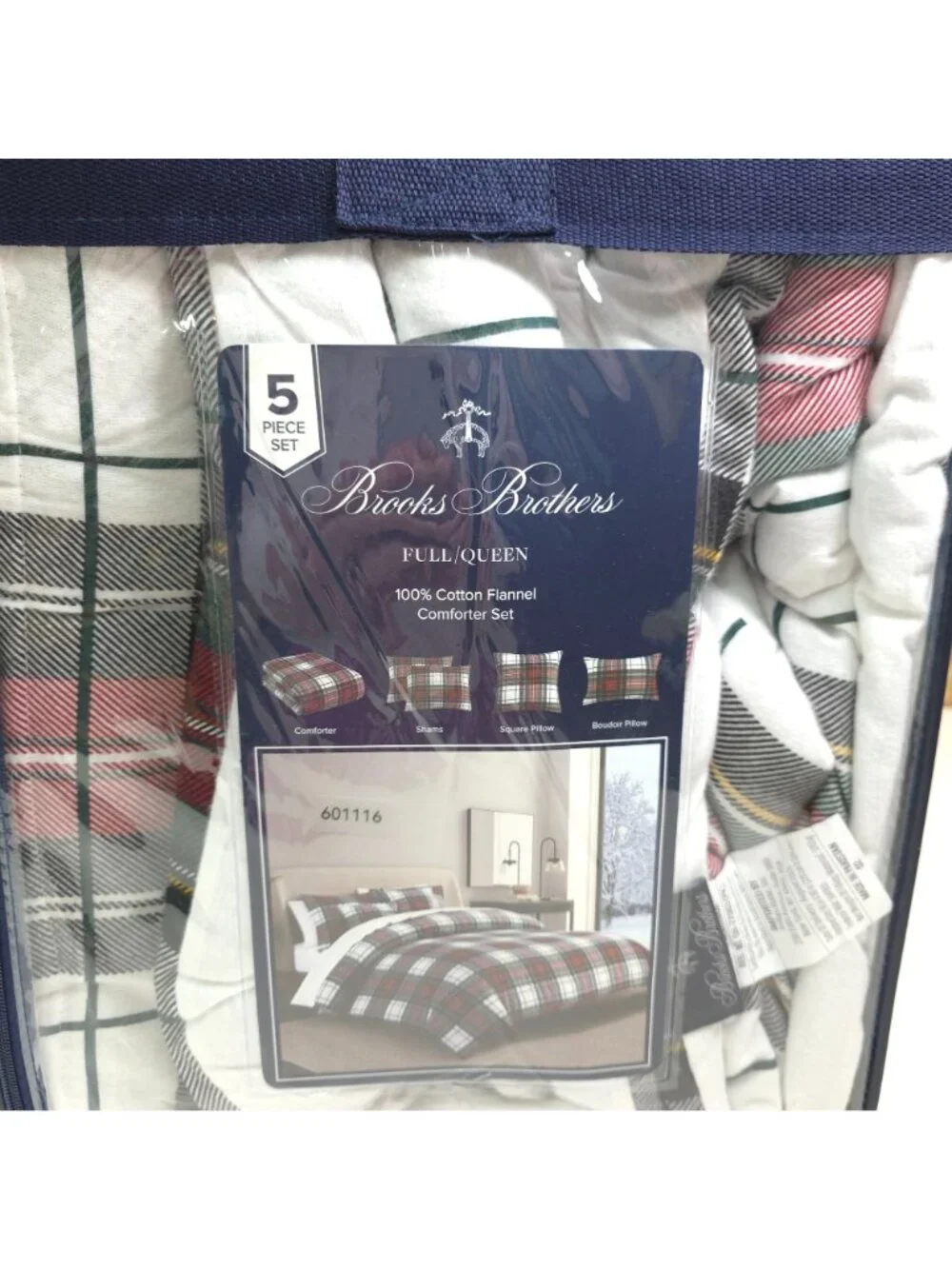 Brooks Brothers Queen 5pack Cotton Flannel Comforter Set with Decorative Pillows